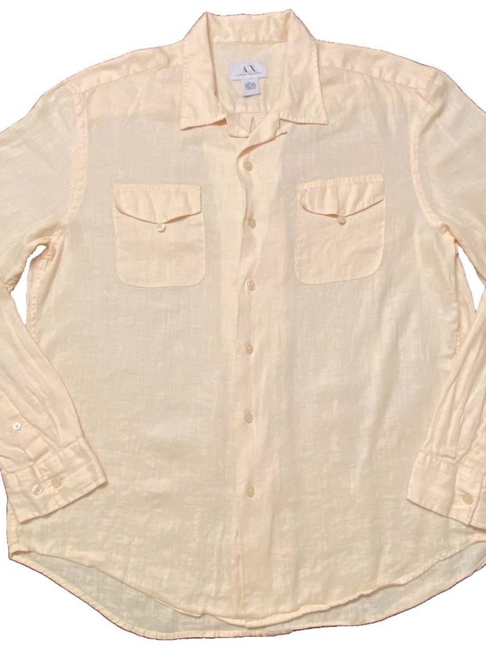 Vintage 90s Armani 100% Linen Shirt Long-Sleeve Safari Hong Kong Men Size Large
